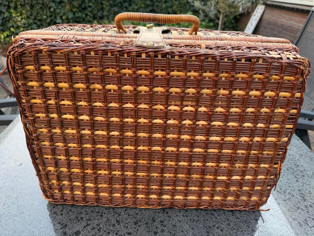 Retro rieten Picknickmand  47x32x21cm, Ophalen of Verzenden, Gebruikt