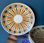 Luneville charmante set van 4 zeer oude borden oker/zwart, Ophalen of Verzenden