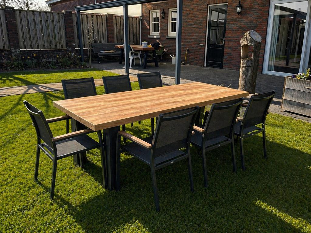 Teak eettafel 240x100 cm – showroommodel, Eettafel, Teakhout, Nieuw, Ophalen of Verzenden