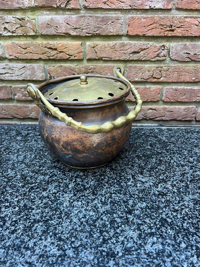 Antieke Koperen Pot met Deksel - Decoratieve Pot, Antiek en Kunst, Antiek | Koper en Brons, Ophalen, Koper