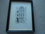 oude tekening ets brugge in oude lijst, Ophalen of Verzenden