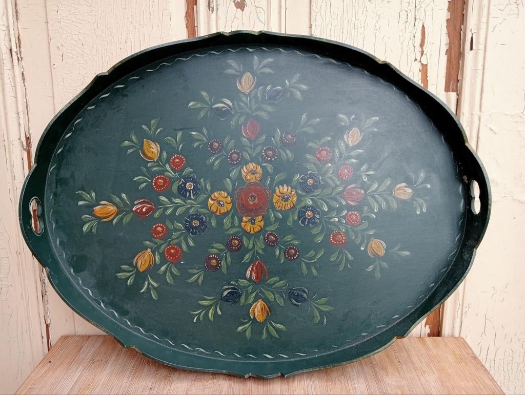 Ovaal houten dienblad met Hindeloopen beschildering, Ophalen of Verzenden