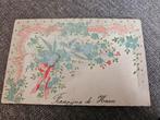 Brocante relief Ansichtkaart met bloemen en vogels, gelopen, Ophalen of Verzenden