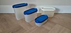 Tupperware en Curver bakjes - 4 stuks, Huis en Inrichting, Ophalen of Verzenden, Gebruikt, Blauw, Bus of Trommel