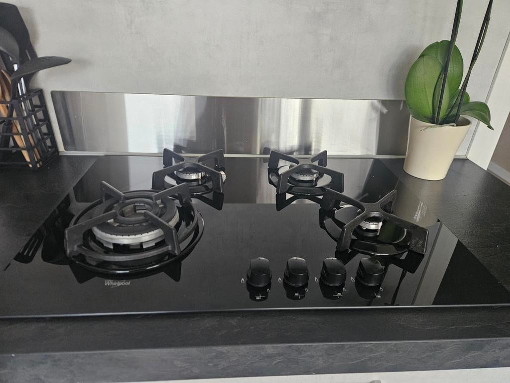 Whirlpool gas op glas kookplaat, Minder dan 85 cm, Ophalen of Verzenden, Zo goed als nieuw, Inbouw