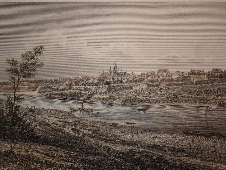 gravure kleur Venlo van dorp Blerick gezien J. Poppel 1858, Antiek en Kunst, Kunst | Etsen en Gravures, Verzenden