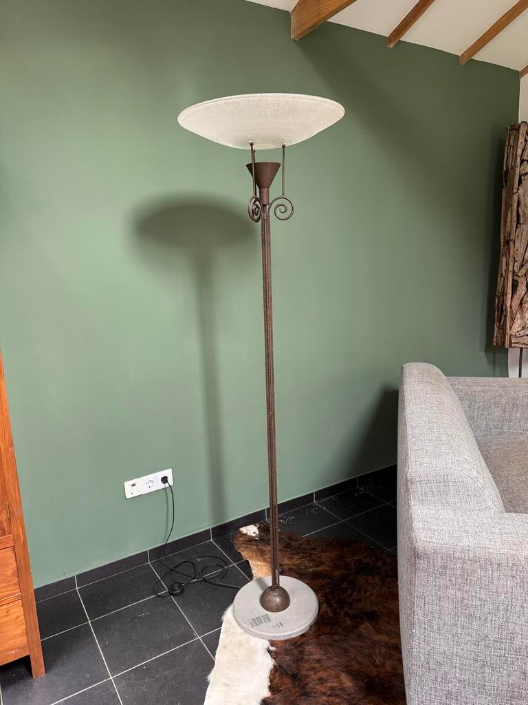 Terzani vloerlamp met glazen schaal en stenen voet, Ophalen, Gebruikt, Glas, 150 tot 200 cm