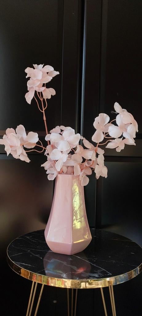 Colmore Diamantvormige Vaas - Lichtroze Parelmoer Keramiek, Ophalen of Verzenden