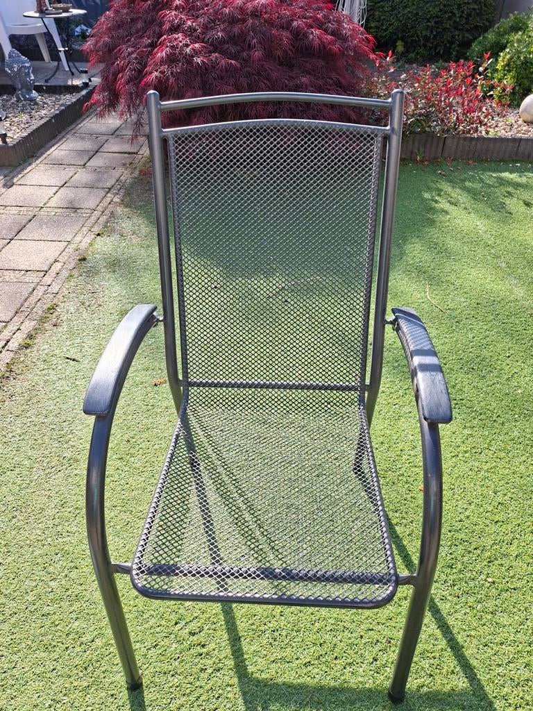 6 Kettler RVS tuinstoelen met hardhouten armleuningen, Tuin en Terras, Tuinstoelen, Ophalen of Verzenden, Rvs