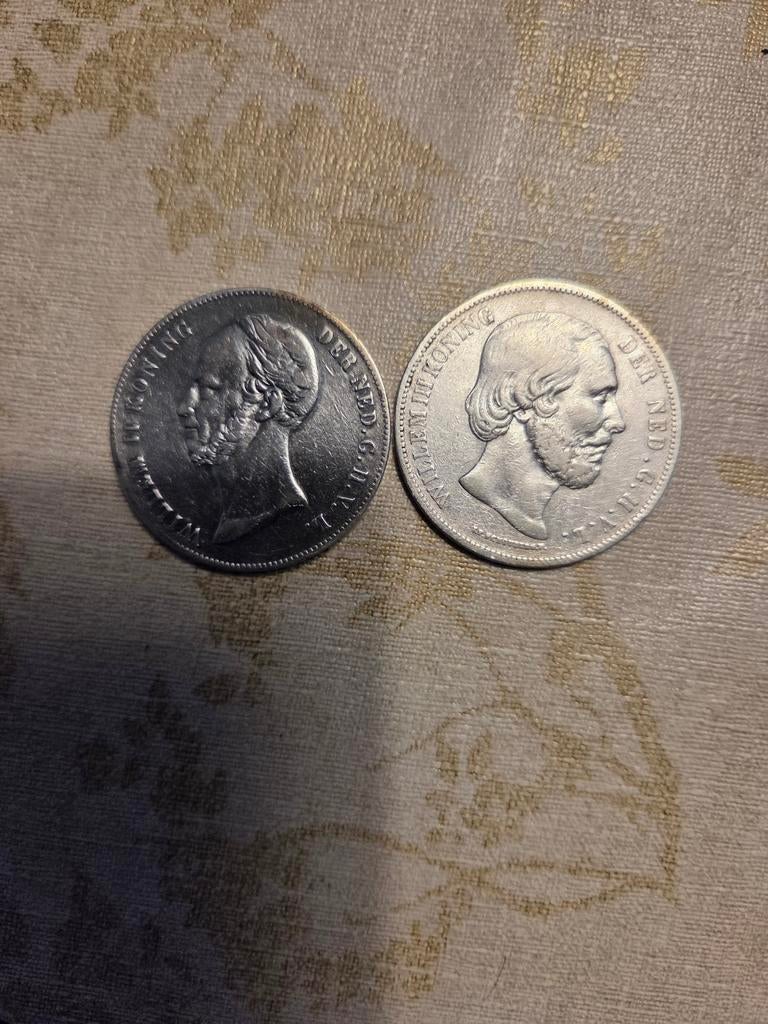 Zilveren munten Koning Willem II en lll. 1849-(2 stuks), Koning Willem III, Setje, Zilver, Overige waardes