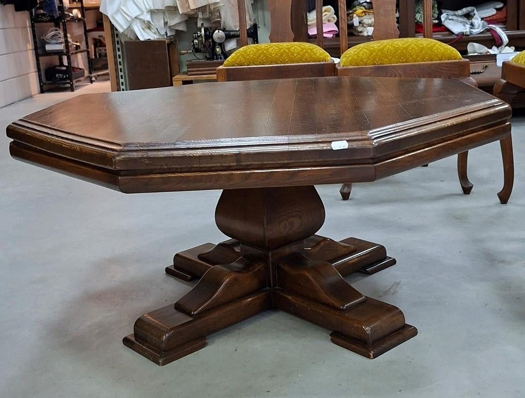 Salontafel | 8-hoek | 'bolpoot' | 100x99x49 cm | eiken, Ophalen, Gebruikt, 50 tot 100 cm, Eikenhout