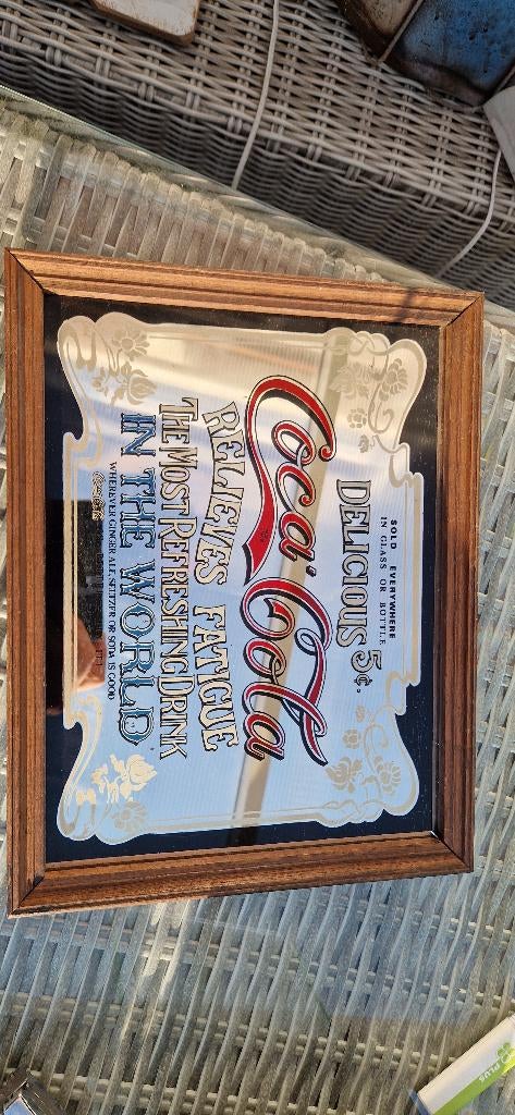 Coca cola reclame spiegel, Antiek en Kunst, Antiek | Spiegels, Ophalen, Rechthoekig, 50 tot 100 cm