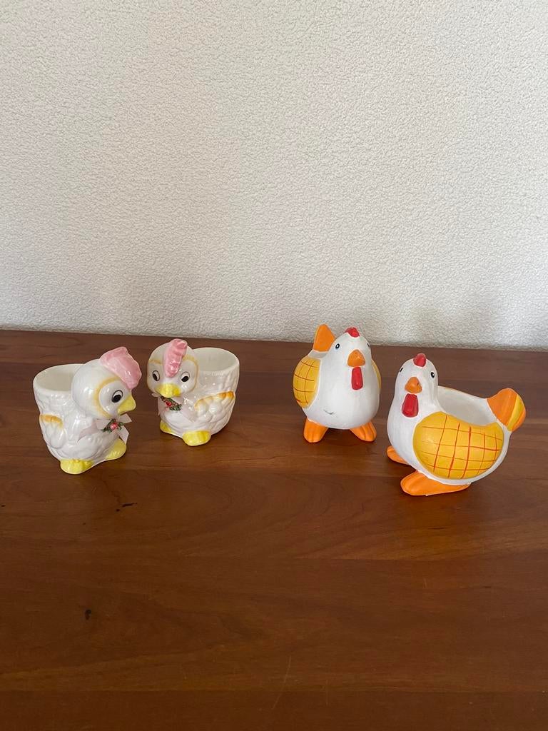 Eierdopjes in de vorm van kippen, Ophalen of Verzenden, Gebruikt