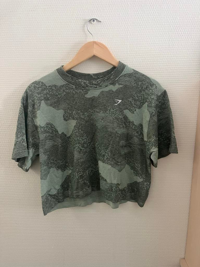 Gymshark Camo Cropped T-shirt - Maat M, Kleding | Dames, Maat 38/40 (M), Ophalen of Verzenden, Groen, Fitness of Aerobics