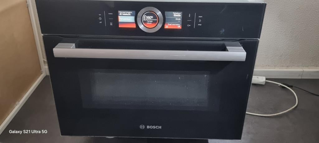 Bosch glas combi oven met magnetron functie model CMG636BB1, Gebruikt, Oven met grill, Inbouw, Draaiplateau