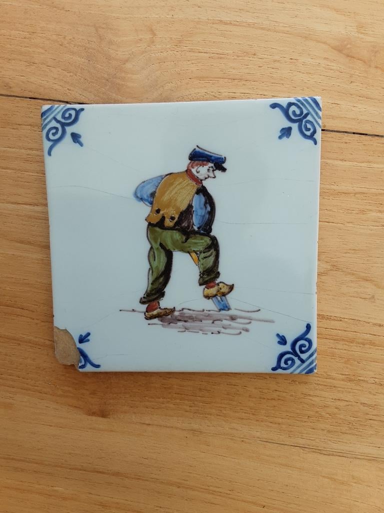 Antiek Tichelaar Tegeltje  - Handgeschilderd, Ophalen of Verzenden