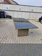 Mooie wicker tuintafel met glasplaten 200x100x75, Tuin en Terras, Tuintafels, Ophalen of Verzenden, Gebruikt, Rechthoekig, Wicker