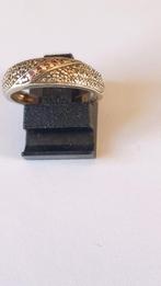 Oude witgouden ring Roze topaas en briljantjes, 9 krt, Verzenden, Goud, Ring, Met edelsteen