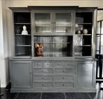 Grote grijze buffetkast met vitrine en lades, Ophalen, Gebruikt, 200 cm of meer, Met lade(s)