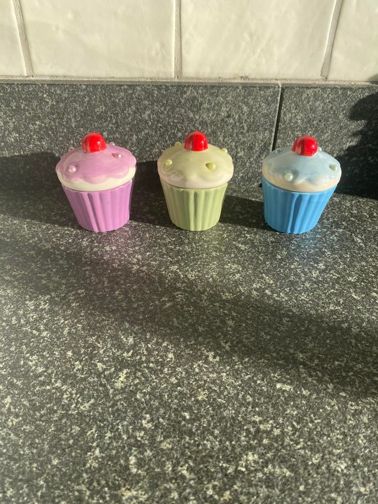 3 cupcakepotjes, Overige typen, Ophalen of Verzenden, Overige stijlen, Glas