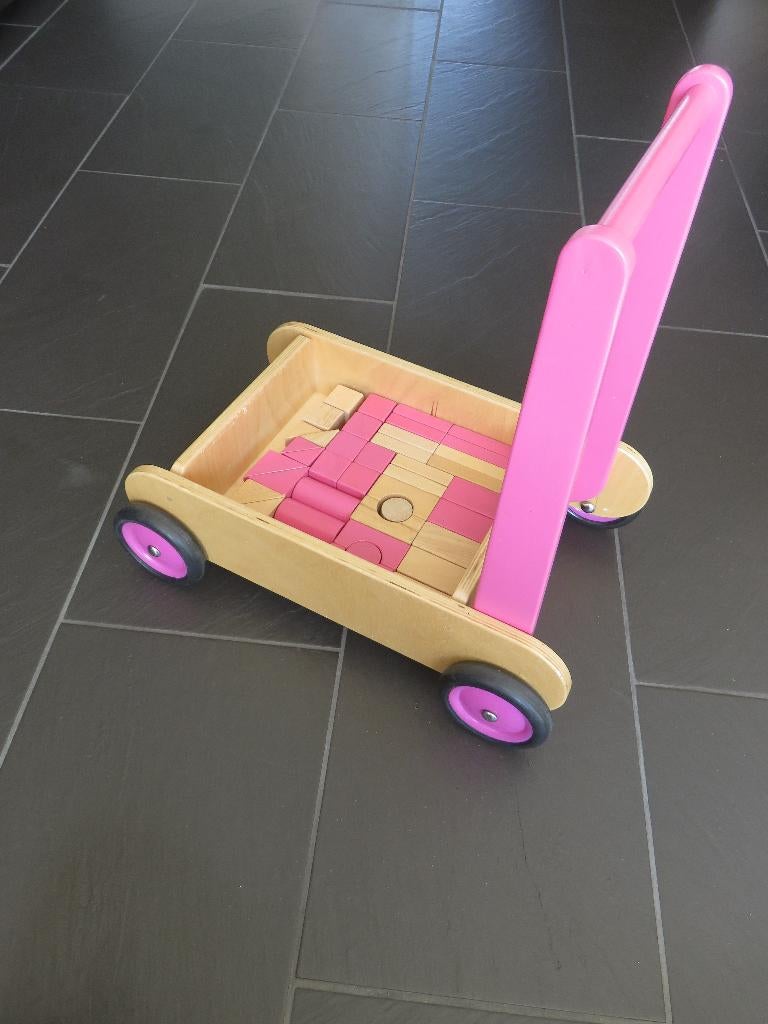 houten loopkar met 40 blokken, 2 standen., Ophalen of Verzenden, Gebruikt, Duw- of Trekspeelgoed