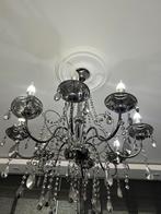 Kroonluchter met kristallen hangers, Huis en Inrichting, Lampen | Kroonluchters, Ophalen, Gebruikt, Metaal