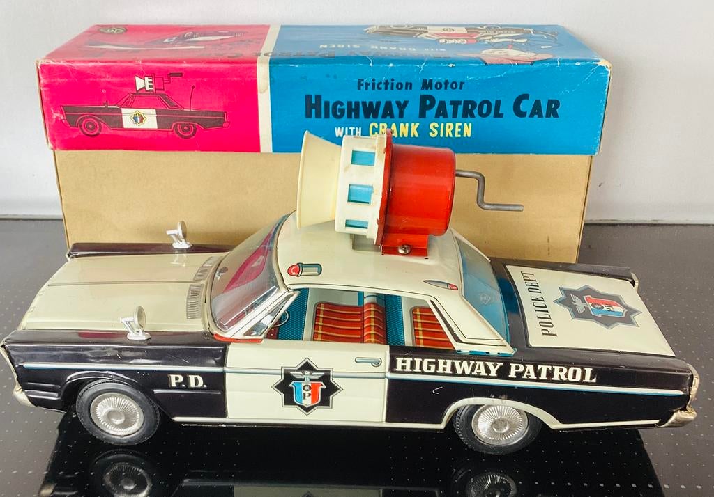 1960s Blikken Highway Police Patrol Car,Masutoka,Japan,OVP, Antiek en Kunst, Ophalen