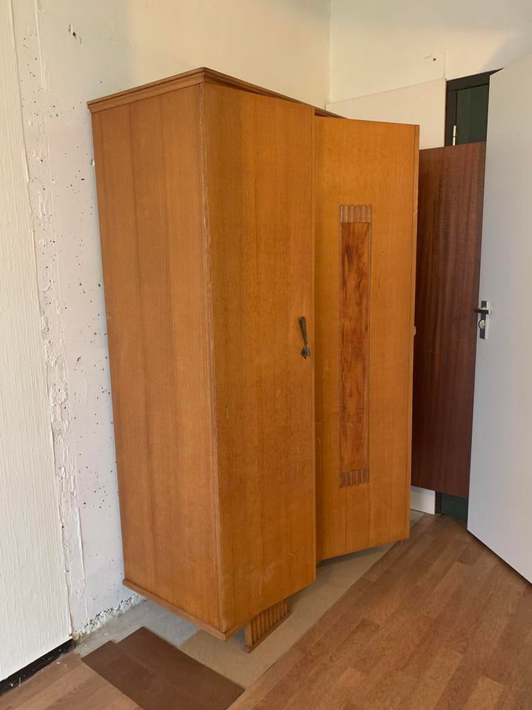 Antieke kledingkast art deco, eikenhout, vintage, Huis en Inrichting, 100 tot 150 cm, Art deco, Eikenhout, Ophalen of Verzenden