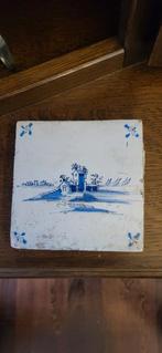 Antieke Delfts Blauwe Tegel 13cm met Landschap, Ophalen of Verzenden