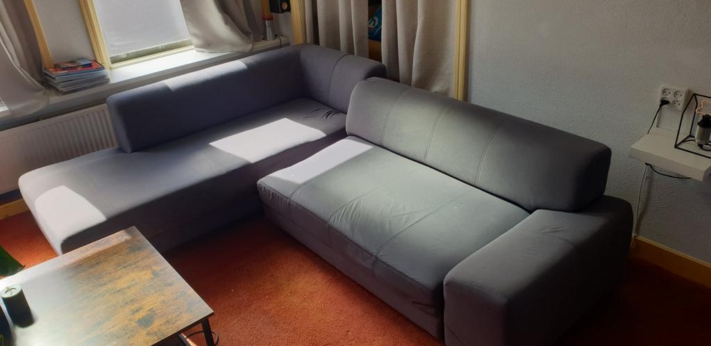 Grijze hoekbank, Huis en Inrichting, Ophalen, Gebruikt, Vierpersoons of meer