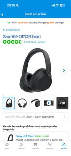 Sony WH-CH720N Zwart Draadloze Koptelefoon, Nieuw, Ophalen of Verzenden, Over oor (circumaural), Sony