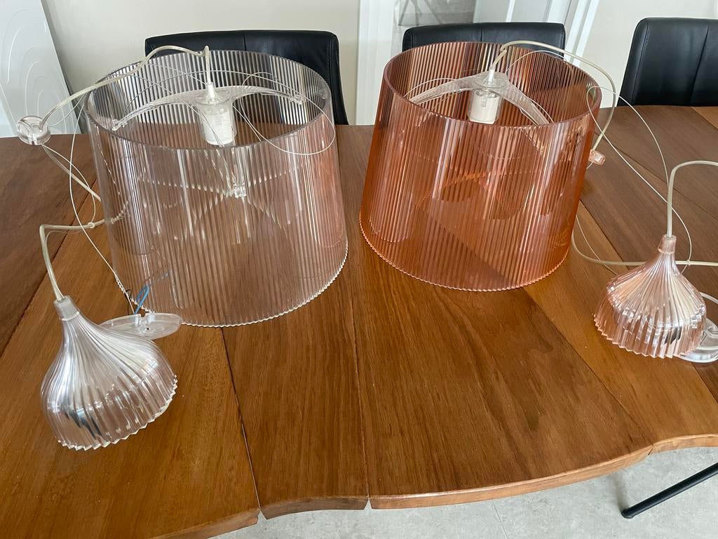 Kartell Gé Design Hanglampen - Wit & Zacht Oranje (4 stuks), Ophalen of Verzenden, Gebruikt, Kunststof, Minder dan 50 cm
