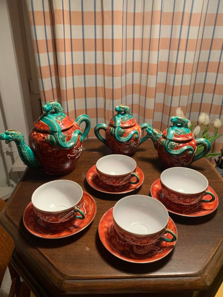 Vintage Satsuma drakenservies thee set, Ophalen of Verzenden