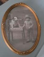 Ovale Brocante Oude Franse lijst met foto kind met hond, Ophalen of Verzenden