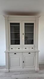 Witte dressoirkast met vitrine en lades, Huis en Inrichting, Kasten | Dressoirs, Gebruikt, Met deur(en), Glas, 150 tot 200 cm