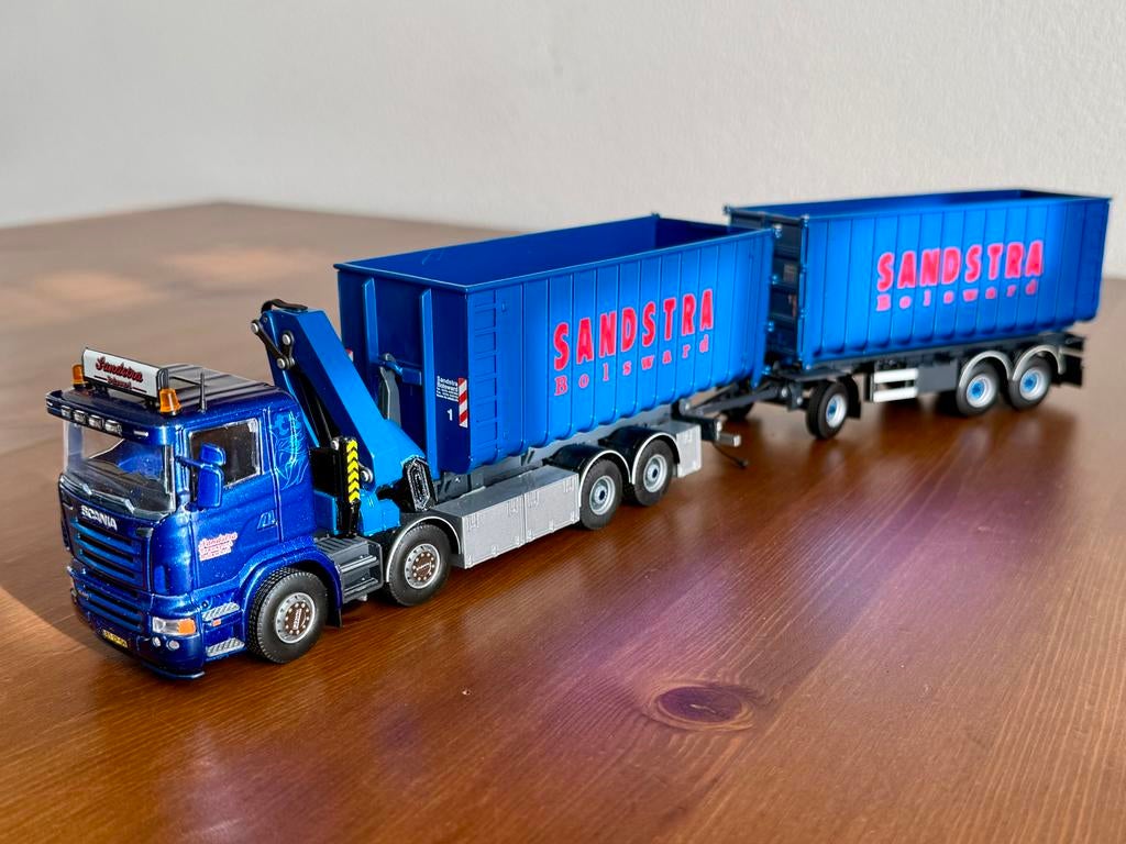 Tekno Models,Sandstra Transport-Scania R480 combi  + kraan, Ophalen of Verzenden, Zo goed als nieuw, Bus of Vrachtwagen, Tekno