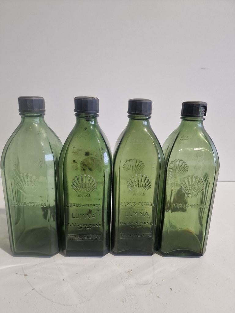Shell glazen oilie fles  met  bakelite dop, Verzamelen, Ophalen, Gebruikt, Verpakking