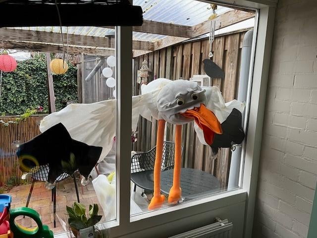 3D raam ooievaar met zuignapjes 3 dagen 7,50 1 week 10 euro, Ophalen of Verzenden, Zo goed als nieuw, Geboorte of Huwelijk