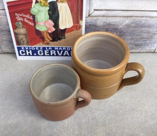 Set antieke grès potten bruin / mosterd kleurig, Antiek en Kunst, Ophalen of Verzenden