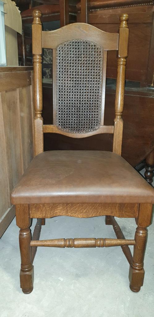 6 klassieke Eiken lederen eetkamerstoelen, Huis en Inrichting, Stoelen, Ophalen, Bruin, Leer, Vijf, Zes of meer stoelen