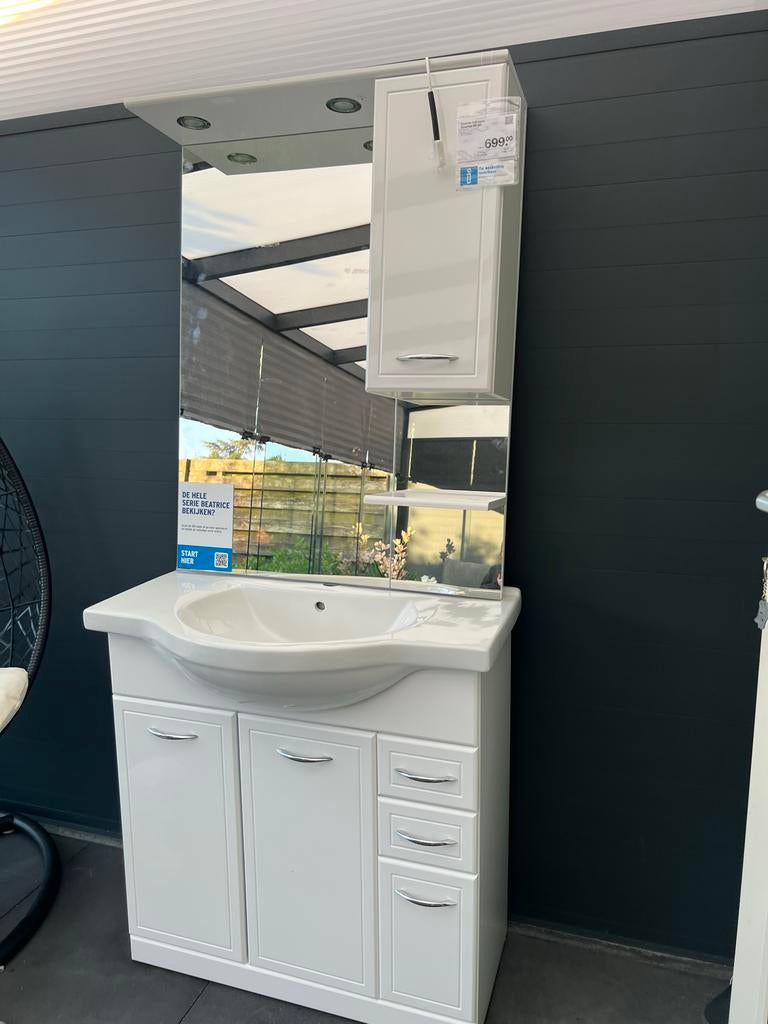 Badkamermeubel met wastafel, spiegel en kast, Huis en Inrichting, Ophalen, Gebruikt, 50 tot 100 cm, 25 tot 50 cm