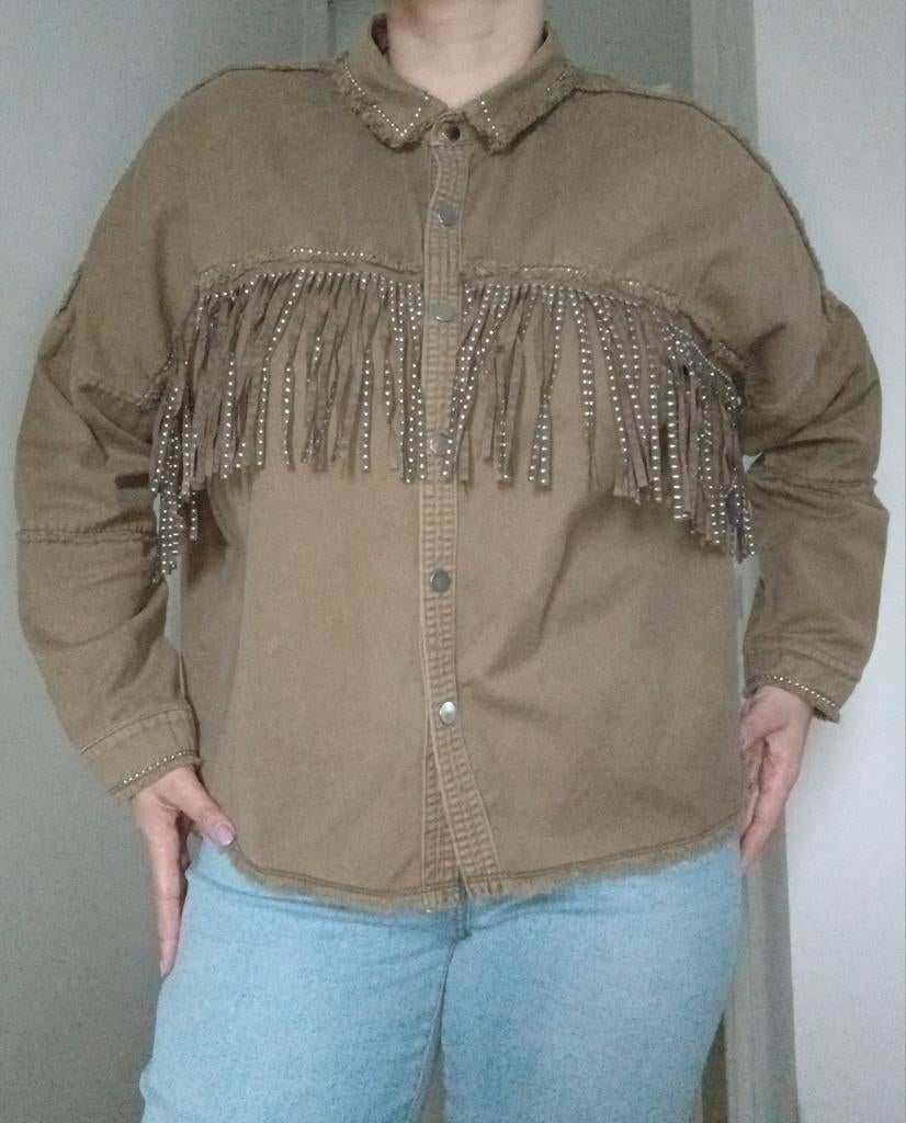 Zara khaki zomer lente jas boho L franjes glitter steentjes, Kleding | Dames, Jassen | Zomer, Verzenden, Zara, Zo goed als nieuw