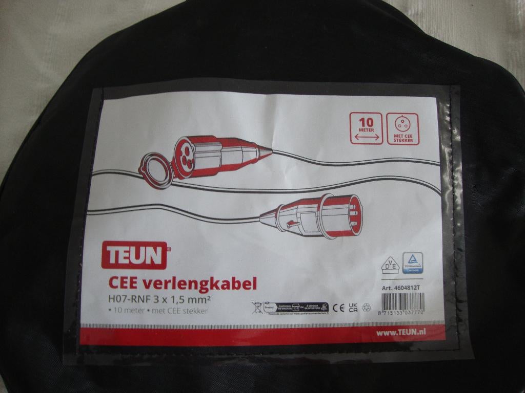 CEE verlengkabel/stekker H007-RNF 3x1,5mm². NIEUW in hoes., Caravans en Kamperen, Ophalen, Nieuw