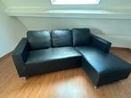 Zwarte Leren Hoekbank - bijna niet gebruikt, Ophalen, Gebruikt, 100 tot 125 cm, Hoekbank