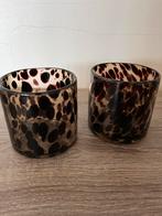 Twee glazen theelichthouders met vlekkenpatroon, Antiek en Kunst, Ophalen of Verzenden
