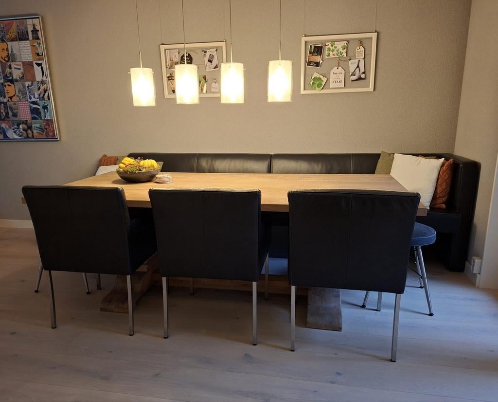 Zilverkleurige hanglampen met 4 glazen kokers, Huis en Inrichting, Lampen | Hanglampen, Gebruikt, Modern, Industrieel, Ophalen of Verzenden