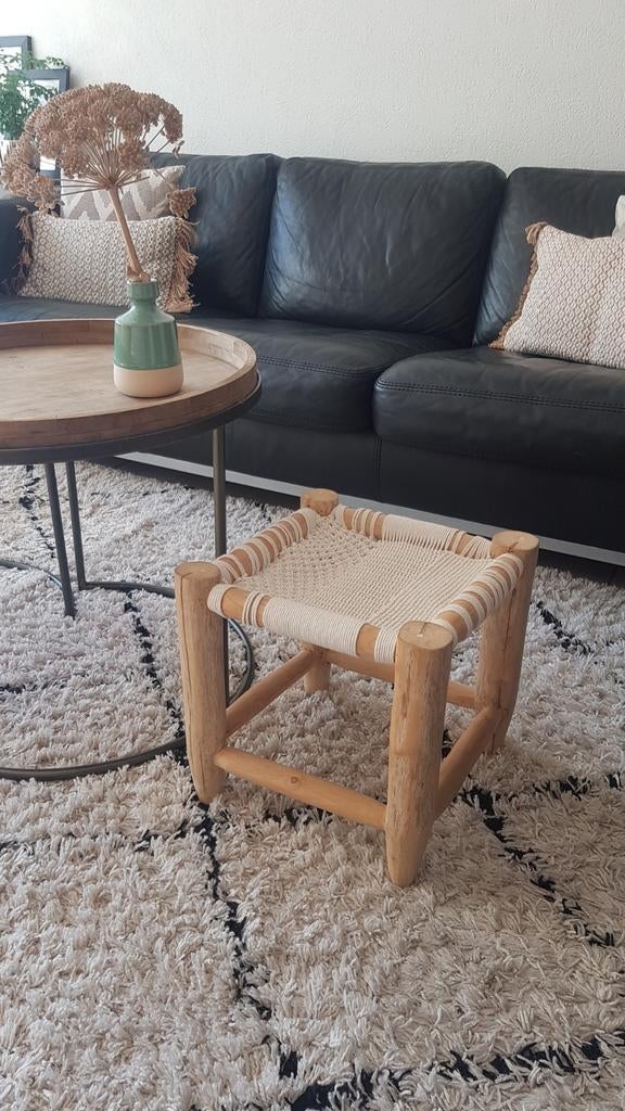 Bohemien Ibiza Stijl Krukje van Hout en Touw, Ophalen of Verzenden, Gebruikt, Hout