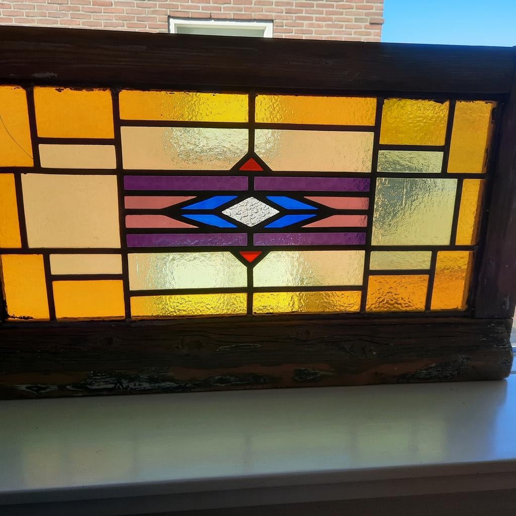 2 oude glas in lood ramen., Ophalen, Gevelraam of Ruit, Gebruikt, Minder dan 80 cm