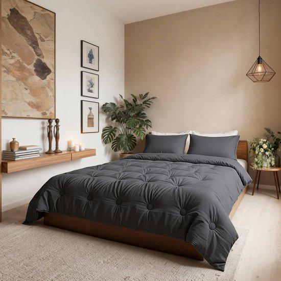 Japandi dekbed mousseline antraciet 240/200 NIEUW, Huis en Inrichting, Ophalen of Verzenden, Deken of Dekbed, Grijs, Nieuw