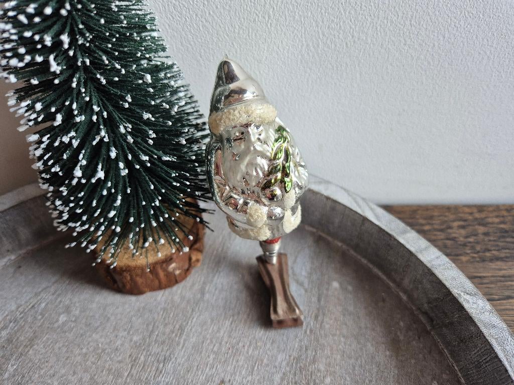 Vintage kerstman op clip zilver 559, *, Gebruikt, *, Ophalen of Verzenden